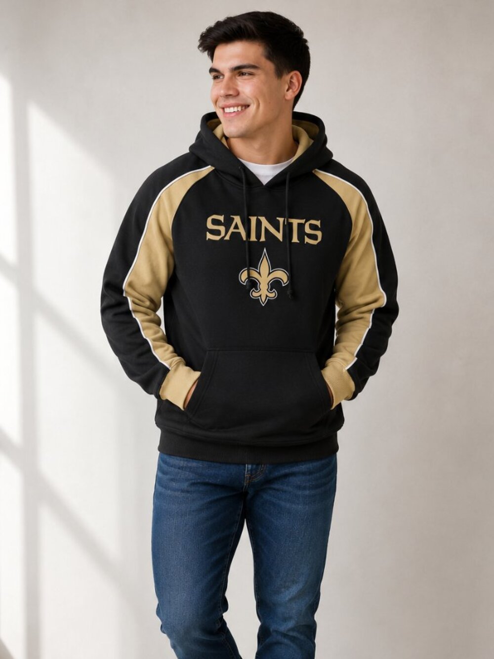 NFL Saints Hoodie Youth L 14-16 Black Gold Pullover Sweatshirt Unisex